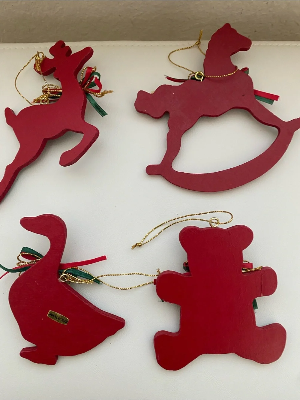 Vintage Wooden Christmas Ornaments Plaid Tartan Set of 4 Bear Reindeer Horse 4”H